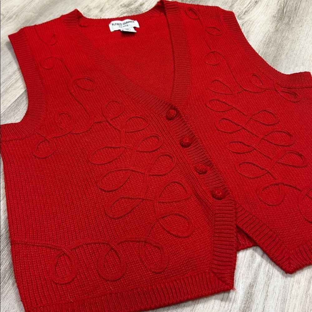 90s Vintage Wool Blend Knit Sweater Vest Button Front Embroidered Scroll Motif